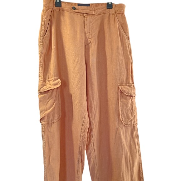 Rachel Rachel Roy Pants Womens Medium Orange 100% Linen Cargo Elastic  Waist - Picture 4 of 10